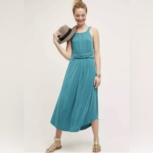 Maeve Anthropologie Azores Teal Blue Wrap Midi Dress size Large